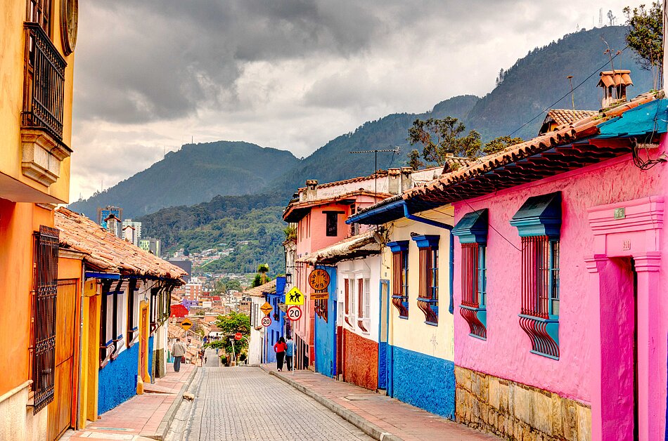 A street with colorful houses in Colombia