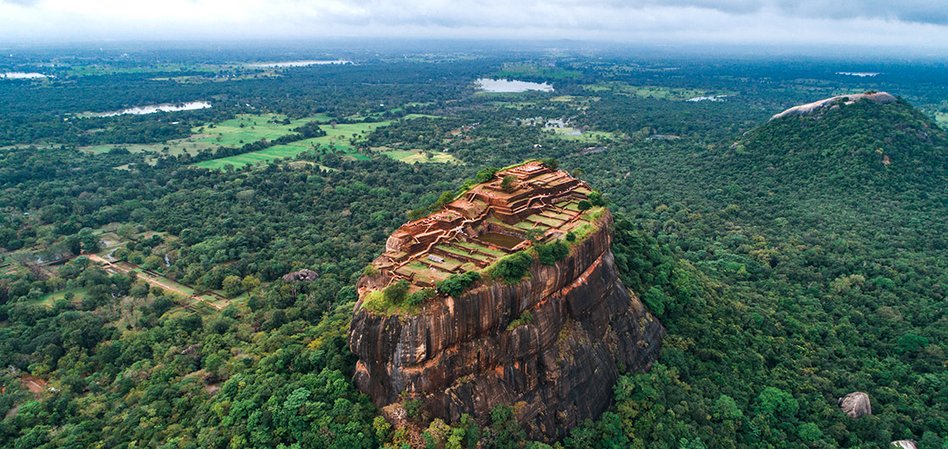 Aerial view of the historical site Sigiriya in Sri Lanka