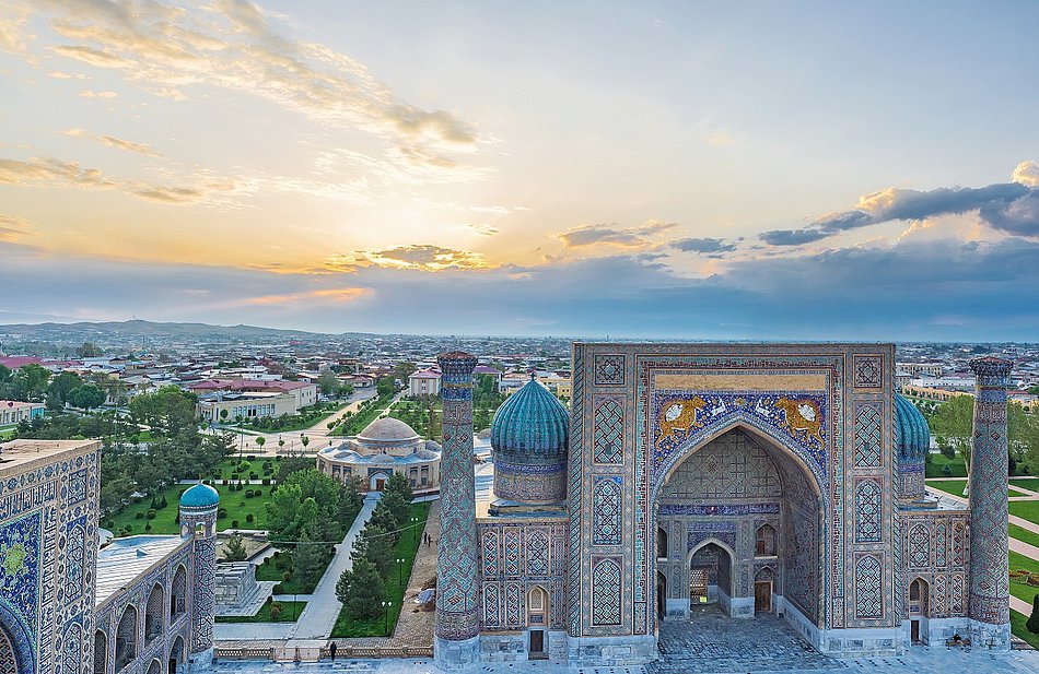 A historical Uzbek building and city